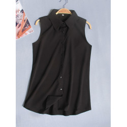 夏季新款加大碼無袖襯衫女韓版職業裝雪紡衫百搭白襯衣背心打底衫