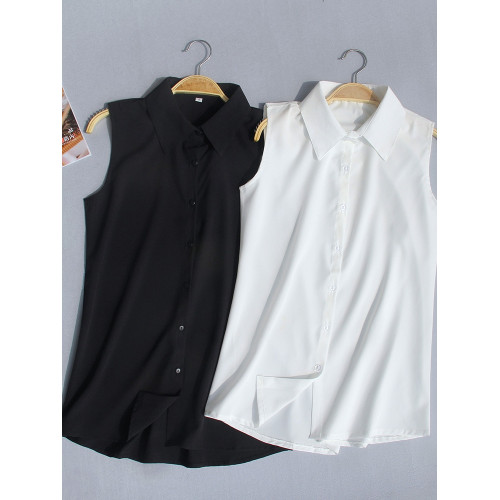 夏季新款加大碼無袖襯衫女韓版職業裝雪紡衫百搭白襯衣背心打底衫