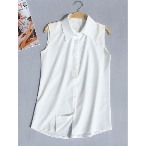 夏季新款加大碼無袖襯衫女韓版職業裝雪紡衫百搭白襯衣背心打底衫