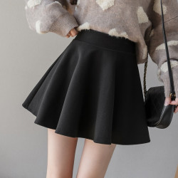 百褶裙毛呢半身裙女秋冬2025新款a字繖裙加厚黑色高腰蓬蓬短裙褲