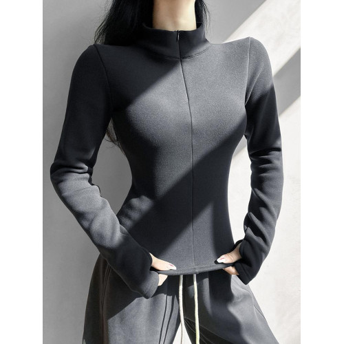 2025新款秋冬內搭修身半高領小個子打底衫女加絨短款長袖T恤上衣