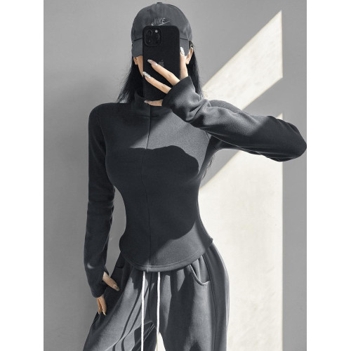 2025新款秋冬內搭修身半高領小個子打底衫女加絨短款長袖T恤上衣