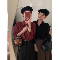 法式藍色襯衫外套女春秋季高級感小個子職業長袖襯衣女款春裝上衣