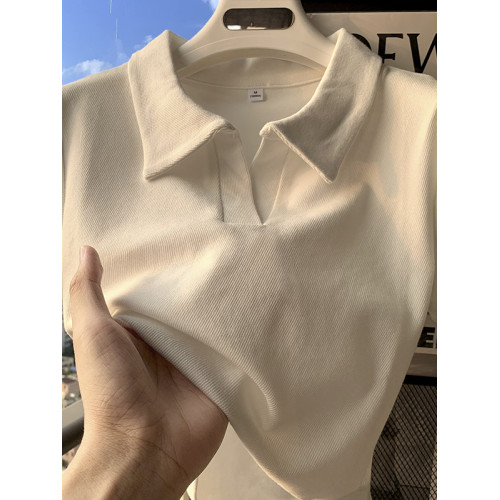 polo領顯瘦短款收腰ins潮設計感下擺弧形白色短袖T恤打底衫上衣 polo領顯瘦短款收腰ins潮設計感下擺弧形白色短袖T恤打底衫上衣