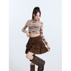 咖色燈芯絨半身裙女秋冬新款小個子美拉德穿搭蛋糕裙高腰a字短裙