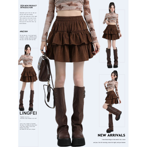 咖色燈芯絨半身裙女秋冬新款小個子美拉德穿搭蛋糕裙高腰a字短裙 咖色燈芯絨半身裙女秋冬新款小個子美拉德穿搭蛋糕裙高腰a字短裙