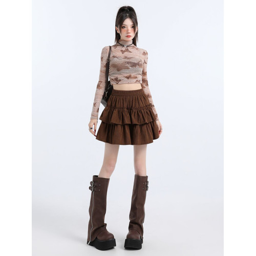 咖色燈芯絨半身裙女秋冬新款小個子美拉德穿搭蛋糕裙高腰a字短裙 咖色燈芯絨半身裙女秋冬新款小個子美拉德穿搭蛋糕裙高腰a字短裙