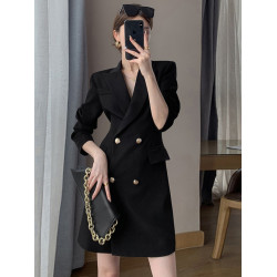 高級感收腰顯瘦黑色連衣裙2025春新款氣質修身女神範裙子1900