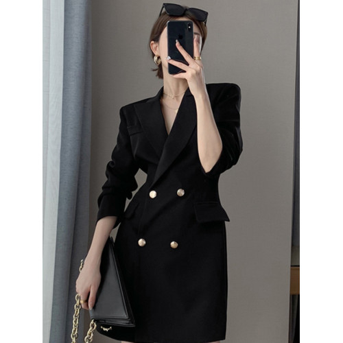 高級感收腰顯瘦黑色連衣裙2025春新款氣質修身女神範裙子1900