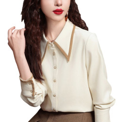 高級感氣質長袖襯衫女裝春秋冬新款洋氣港風上衣翻領磨毛打底襯衣