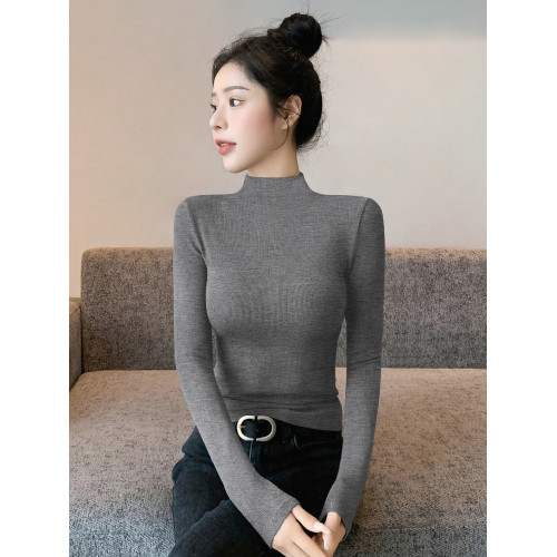 半高領打底衫女2025新款秋冬內搭加絨高級感修身薄款針織黑色上衣