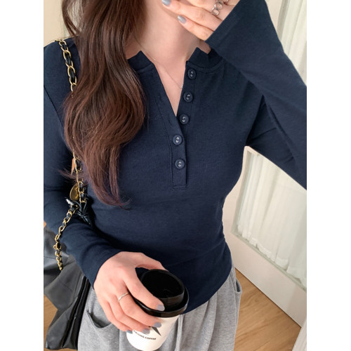 美拉德咖色T恤女打底衫2025春秋冬季捏褶辣妹風chic長袖紐釦上衣 美拉德咖色T恤女打底衫2025春秋冬季捏褶辣妹風chic長袖紐釦上衣