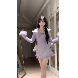 純欲風辣妹氣質紫色連衣裙女裝早秋新款時髦連帽高級甜美公主裙子