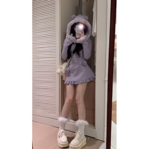 純欲風辣妹氣質紫色連衣裙女裝早秋新款時髦連帽高級甜美公主裙子