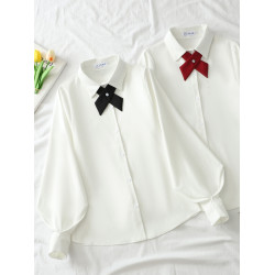 原創JK製服長袖襯衫女寬松內搭學院風燈籠袖磨毛白襯衣打底衫秋冬