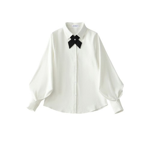 原創JK製服長袖襯衫女寬松內搭學院風燈籠袖磨毛白襯衣打底衫秋冬