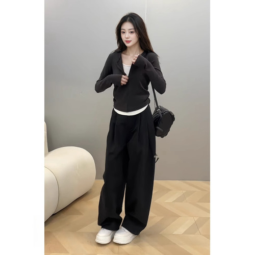 假兩件半拉鍊甜酷設計感早春裝秋冬季撞色辣妹修身捏褶長袖女上衣