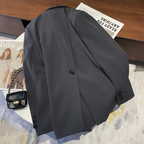 寬松小衆設計感小西裝外套女2025秋季韓版後背一粒釦開叉休閒西服 寬松小衆設計感小西裝外套女2025秋季韓版後背一粒釦開叉休閒西服