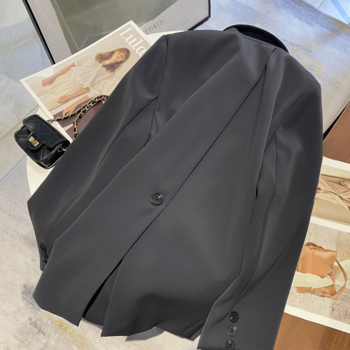 寬松小衆設計感小西裝外套女2025秋季韓版後背一粒釦開叉休閒西服 寬松小衆設計感小西裝外套女2025秋季韓版後背一粒釦開叉休閒西服