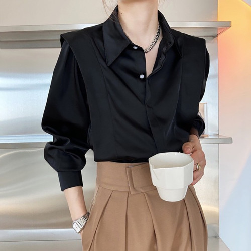 2025春秋法式白色襯衫女設計感小衆高級抗皺長袖氣質別致上衣緞面