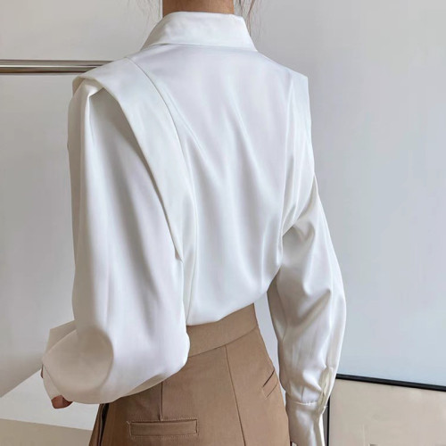 2025春秋法式白色襯衫女設計感小衆高級抗皺長袖氣質別致上衣緞面