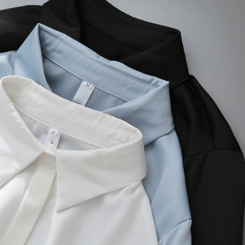 職業通勤垂感百搭藍色雪紡襯衫女2025春秋新款正裝港風長袖OL上衣