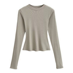 網紅簡約基礎款小圓領百搭長袖打底T恤辣妹修身顯瘦短款美式上衣