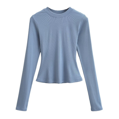 網紅簡約基礎款小圓領百搭長袖打底T恤辣妹修身顯瘦短款美式上衣