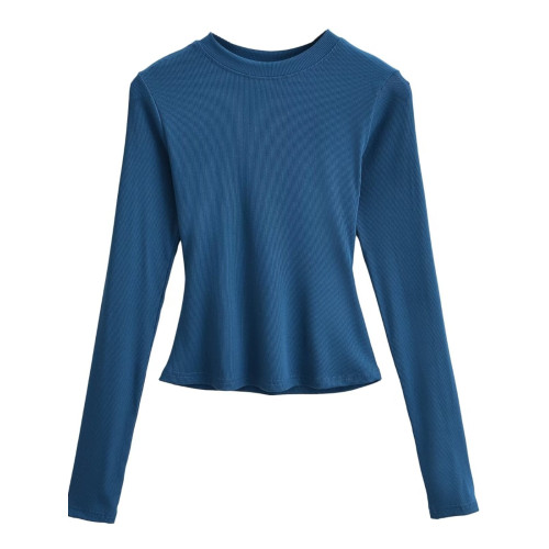 網紅簡約基礎款小圓領百搭長袖打底T恤辣妹修身顯瘦短款美式上衣