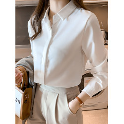 白色雪紡防走光襯衫女春秋新款設計感小衆寬松正裝職業面試襯衣女