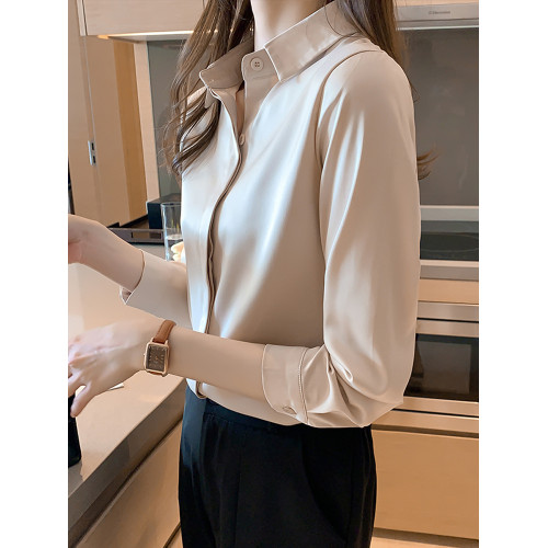 白色雪紡防走光襯衫女春秋新款設計感小衆寬松正裝職業面試襯衣女