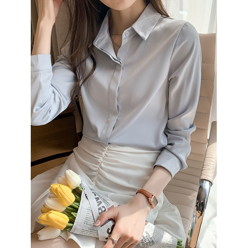 白色雪紡防走光襯衫女春秋新款設計感小衆寬松正裝職業面試襯衣女