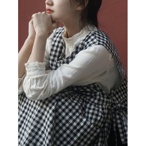 那圖蘭森系曡穿背心裙長裙大擺裙格子純棉罩裙522系帶A字連衣裙 那圖蘭森系曡穿背心裙長裙大擺裙格子純棉罩裙522系帶A字連衣裙