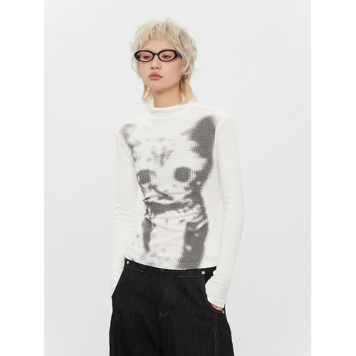 AIRHOOD 2025美式春秋季修身正肩長袖t恤半高領內搭打底衫上衣女