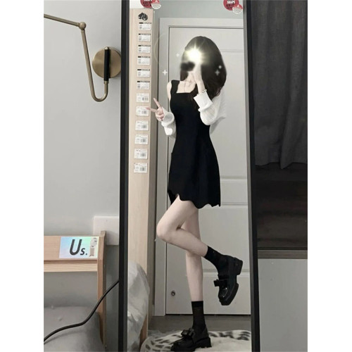 2025新款法式高級感赫本風小個子短裙黑色吊帶連衣裙兩件套裝女夏