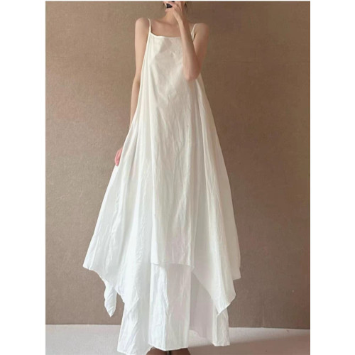 法式設計感雙層大擺吊帶裙女夏季高級感不規則下擺飄逸無袖連衣裙 法式設計感雙層大擺吊帶裙女夏季高級感不規則下擺飄逸無袖連衣裙