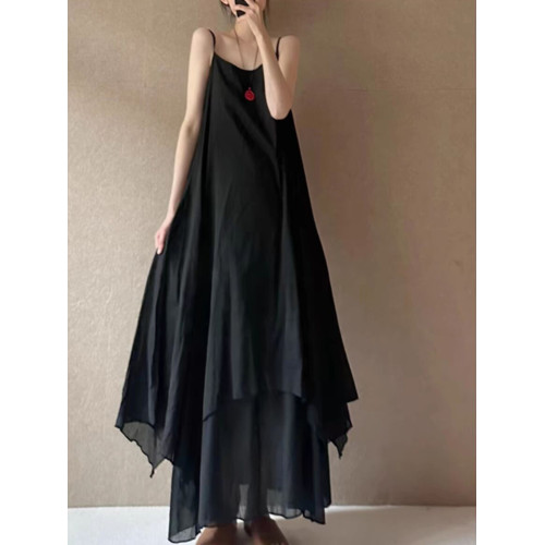 法式設計感雙層大擺吊帶裙女夏季高級感不規則下擺飄逸無袖連衣裙 法式設計感雙層大擺吊帶裙女夏季高級感不規則下擺飄逸無袖連衣裙