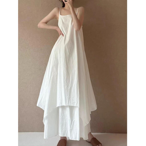 法式設計感雙層大擺吊帶裙女夏季高級感不規則下擺飄逸無袖連衣裙 法式設計感雙層大擺吊帶裙女夏季高級感不規則下擺飄逸無袖連衣裙