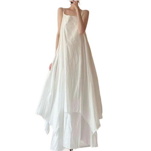 法式設計感雙層大擺吊帶裙女夏季高級感不規則下擺飄逸無袖連衣裙 法式設計感雙層大擺吊帶裙女夏季高級感不規則下擺飄逸無袖連衣裙