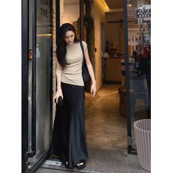 黑色緞面半身裙女夏季垂感a字包臀魚尾裙法式氣質高級感醋酸長裙