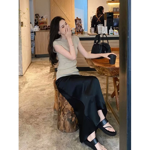 黑色緞面半身裙女夏季垂感a字包臀魚尾裙法式氣質高級感醋酸長裙 黑色緞面半身裙女夏季垂感a字包臀魚尾裙法式氣質高級感醋酸長裙