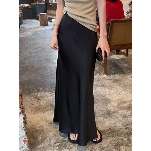 黑色緞面半身裙女夏季垂感a字包臀魚尾裙法式氣質高級感醋酸長裙 黑色緞面半身裙女夏季垂感a字包臀魚尾裙法式氣質高級感醋酸長裙