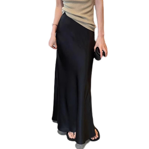 黑色緞面半身裙女夏季垂感a字包臀魚尾裙法式氣質高級感醋酸長裙 黑色緞面半身裙女夏季垂感a字包臀魚尾裙法式氣質高級感醋酸長裙