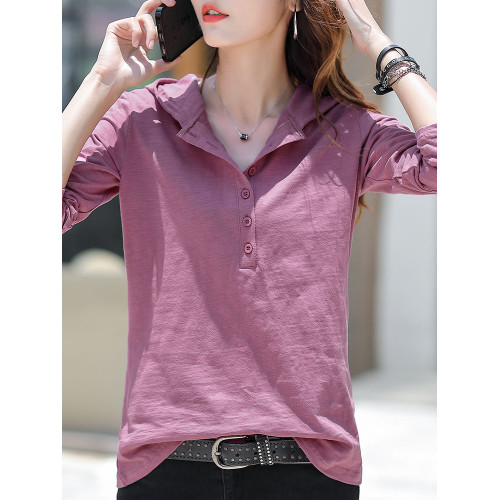 純色長袖t恤女2025新款秋裝連帽打底衫寬松帶帽上衣休閒帽衫衛衣 純色長袖t恤女2025新款秋裝連帽打底衫寬松帶帽上衣休閒帽衫衛衣