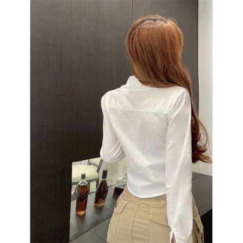 時尚短款襯衫女裝長袖襯衣女修身收腰顯瘦設計感小衆上衣外穿百搭