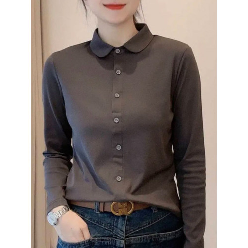 polo領長袖T恤女2025秋季款時尚簡約打底衫韓版氣質百搭顯瘦上衣 polo領長袖T恤女2025秋季款時尚簡約打底衫韓版氣質百搭顯瘦上衣