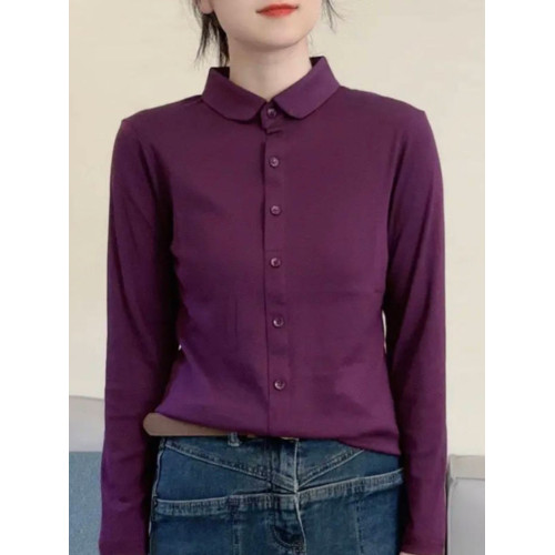 polo領長袖T恤女2025秋季款時尚簡約打底衫韓版氣質百搭顯瘦上衣 polo領長袖T恤女2025秋季款時尚簡約打底衫韓版氣質百搭顯瘦上衣