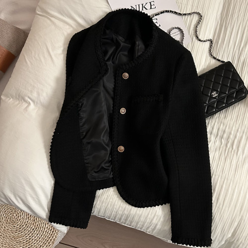 冬天黑色高級感西裝外套女小香風2025年秋冬季新款小個子短款上衣 冬天黑色高級感西裝外套女小香風2025年秋冬季新款小個子短款上衣