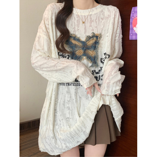 大碼中長款長袖薄款t恤女早秋穿搭胖mm獨特遮屁股搭配鯊魚褲上衣 大碼中長款長袖薄款t恤女早秋穿搭胖mm獨特遮屁股搭配鯊魚褲上衣