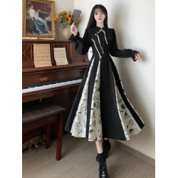 出蓆重要場合巨好看的早秋冬裝日國風新中式旗袍帝政長袖連衣裙子